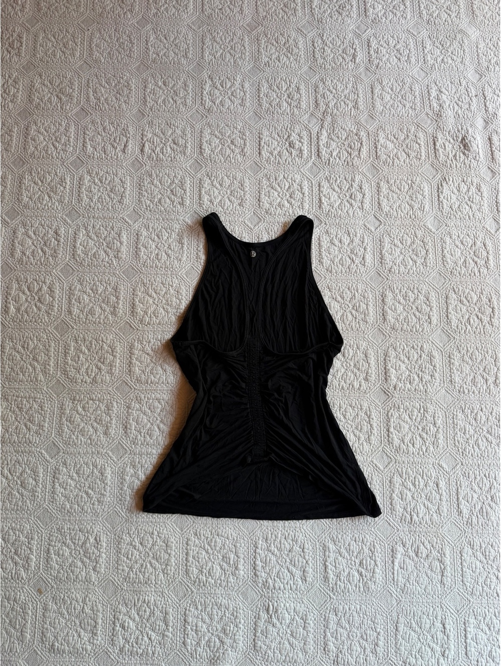 Lululemon Black Sleeveless Racerback Tank Top with Gathered Back Detail, Size 6